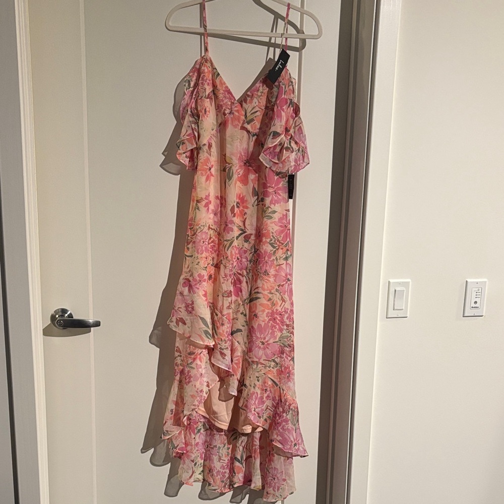 Lulu's Pink Floral Ruffle Dress